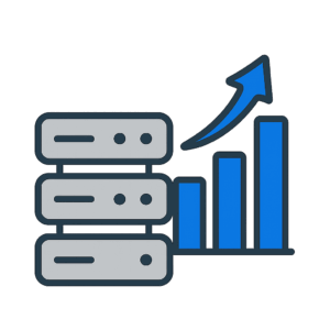Ilustración de servidores en expansión o gráficos de crecimiento que representan escalabilidad en servicios de hosting