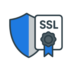 Ilustración de servidores protegidos con candado o escudos, representando seguridad en servicios de hosting