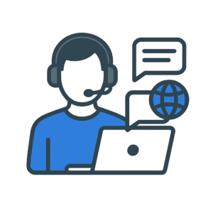 Ilustración de un técnico de soporte ayudando a un cliente a resolver problemas informáticos