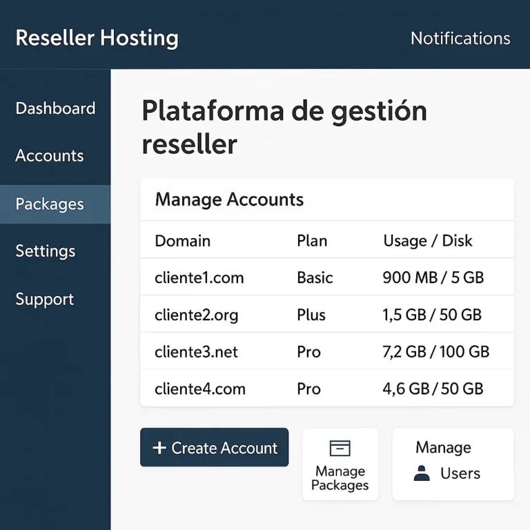 panel de control de un plan reseller en 2025