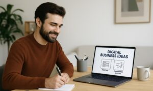 Freelancer trabajando en ideas de negocio digitales