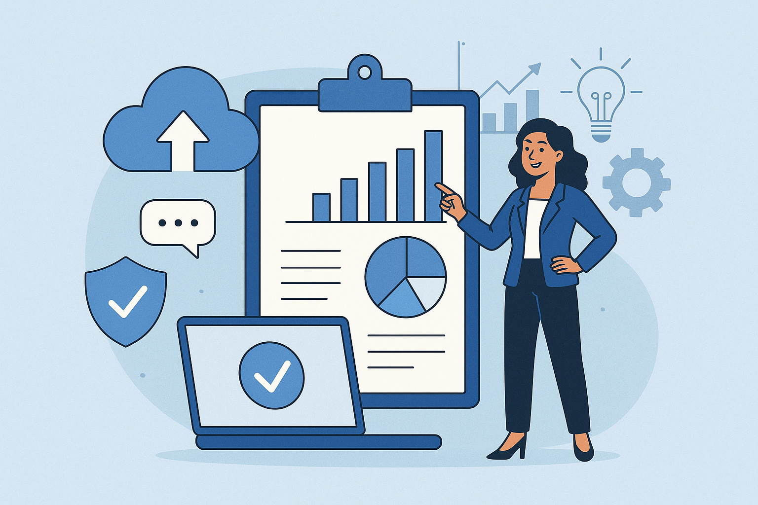 Ilustración sobre los servicios más buscados por las pymes en 2025, incluyendo nube, seguridad, automatización y consultoría tecnológica.