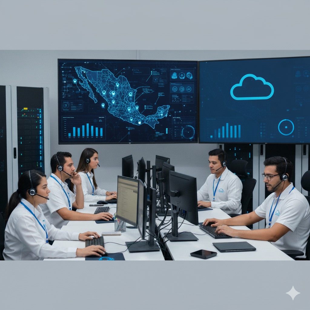 Equipo de soporte técnico en nube atendiendo a empresas en México