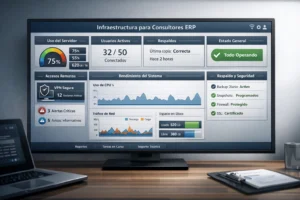 paquetes de infraestructura para consultores ERP con panel de monitoreo, accesos y recursos del servidor