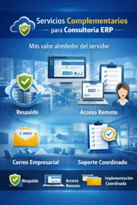 servicios complementarios para consultoría ERP con respaldo, acceso remoto y soporte coordinado