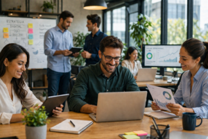 equipo empresa trabajando eficiente entorno digital estable