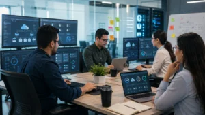 Equipo técnico diseñando servicios de VPS, migración y respaldos